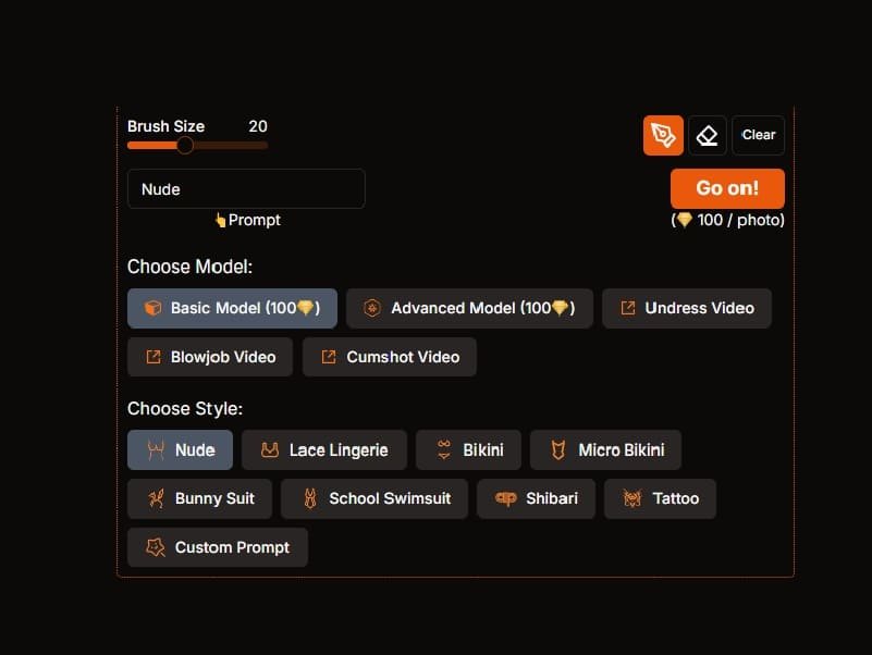 AI Undress Tool Settings and Options - Step 2